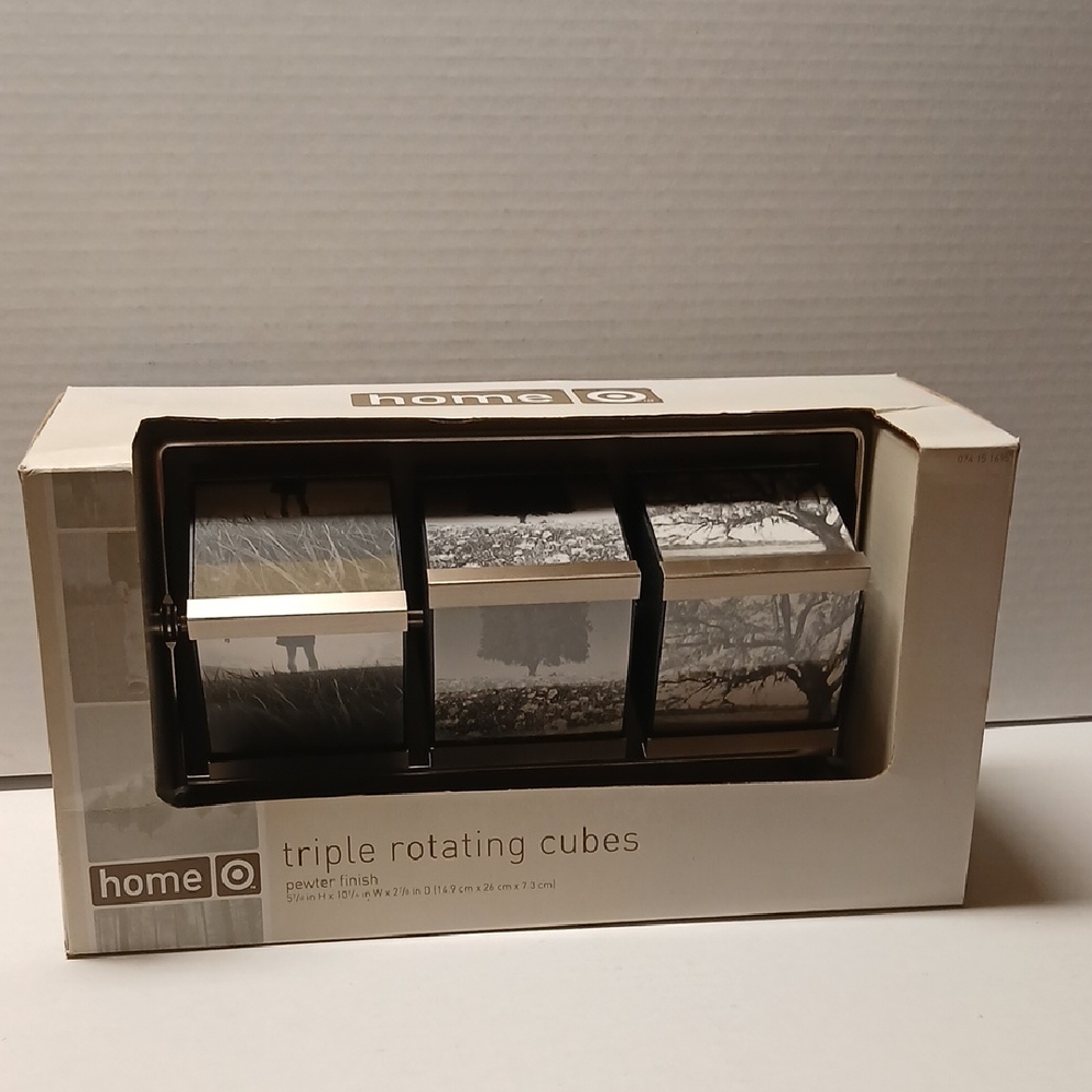 Home Triple Rotating Cubes Picture Frame Pewter NWT